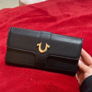 True Religion Black Wallet with Gold Accent